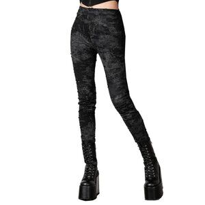 Killstar Tightrope Distressed Leggings Black Grey Small